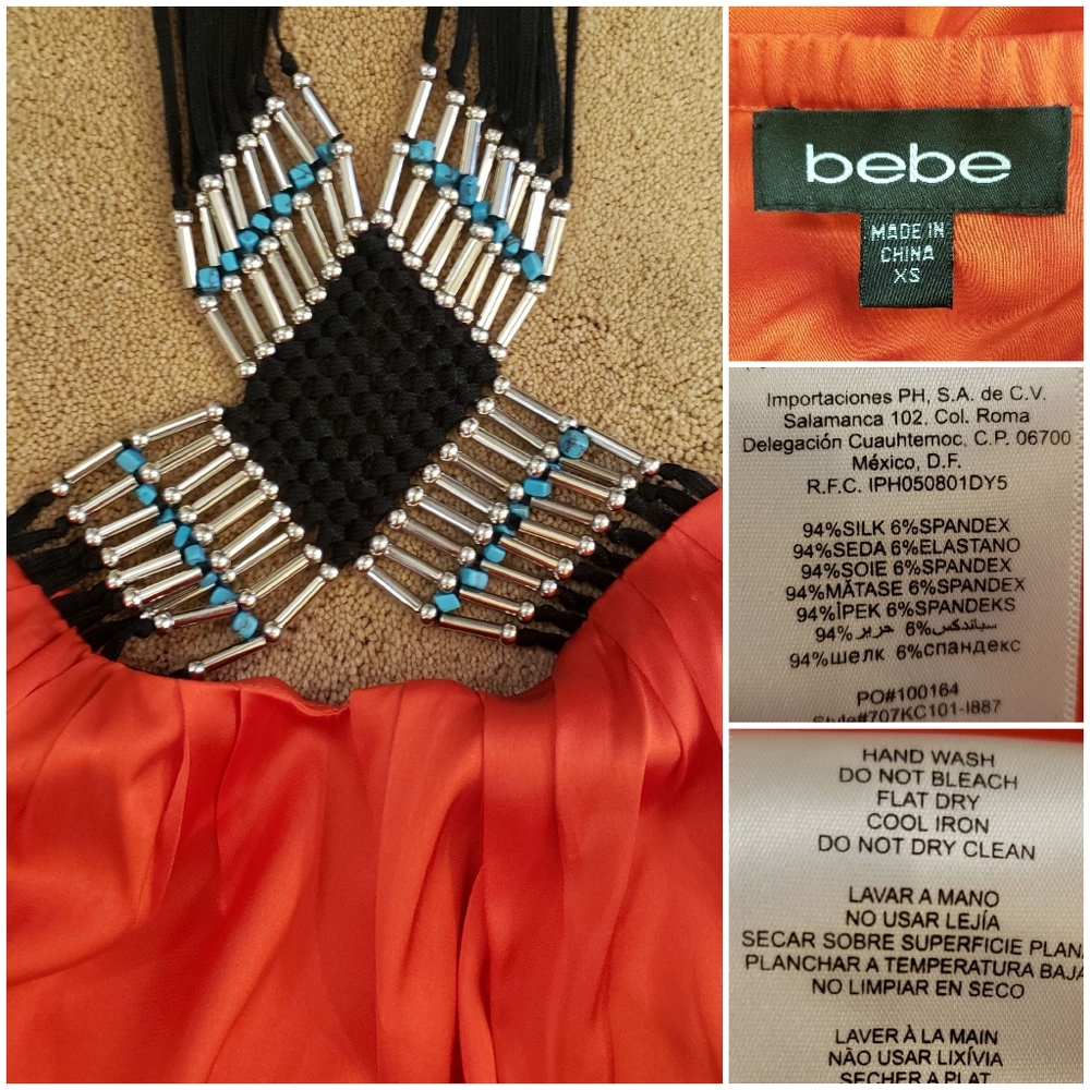 Gorgeous Bebe orange silk halter dress, XS - Picture 8 of 8